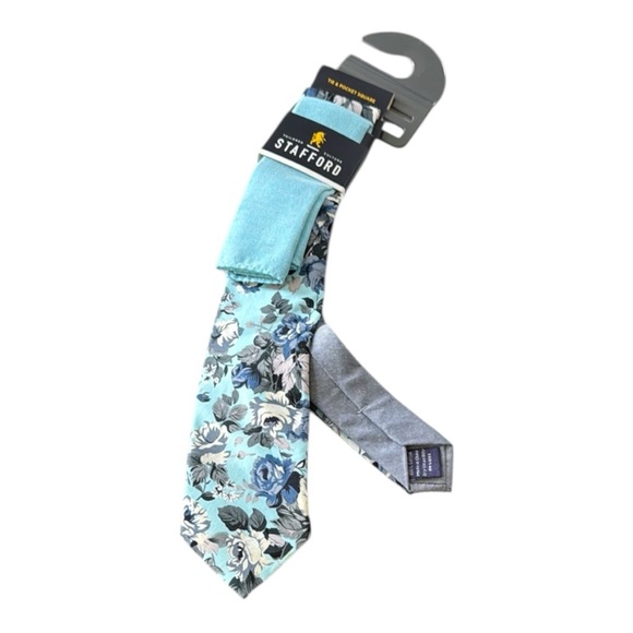 Stafford Other - Stafford Tie And Pocket Square combo In Floral Print 100% Cotton NWT